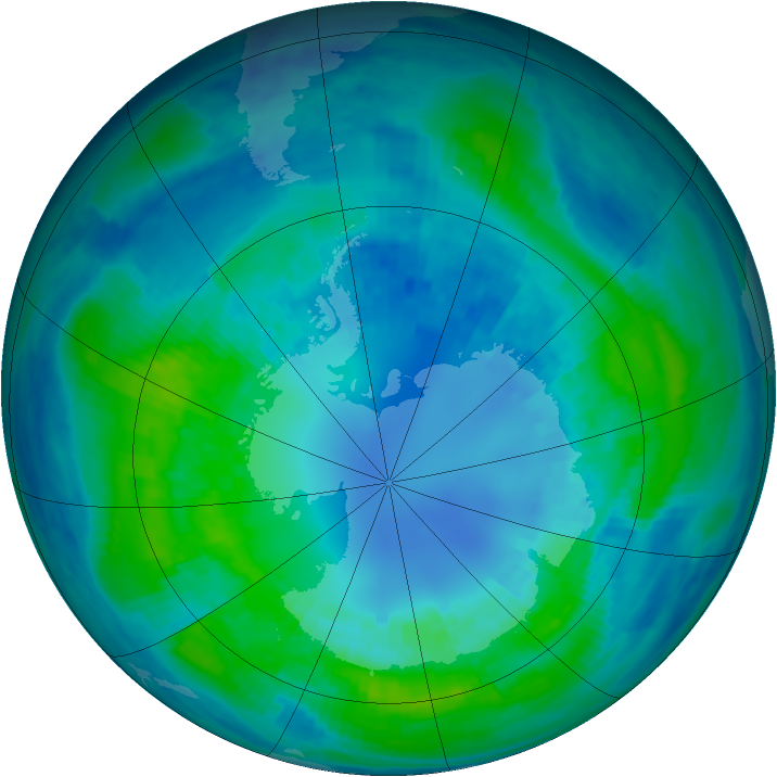 Antarctic ozone map for 16 April 2001
